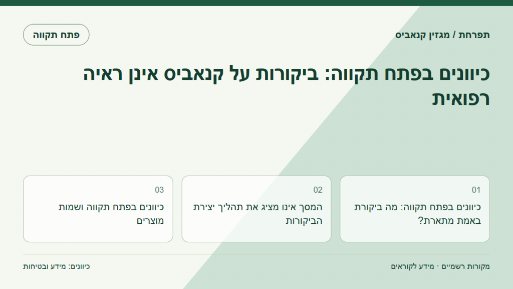 כיוונים בפתח תקווה: ביקורות על קנאביס אינן ראיה רפואית