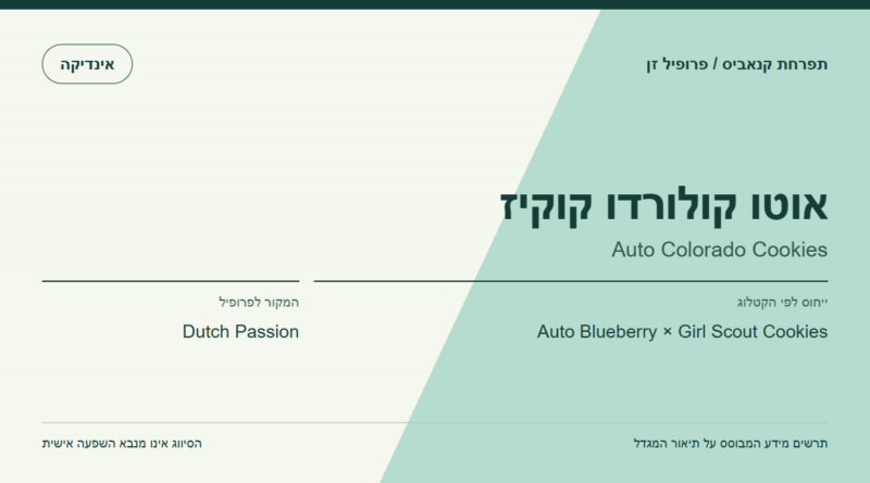 תרשים פרופיל הזן אוטו קולורדו קוקיז לפי קטלוג המגדל
