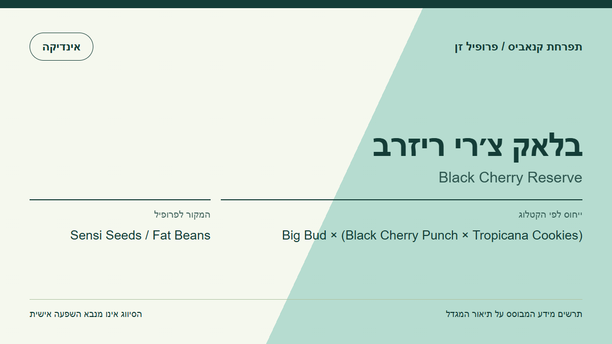 תרשים פרופיל הזן בלאק צ׳רי ריזרב לפי קטלוג המגדל