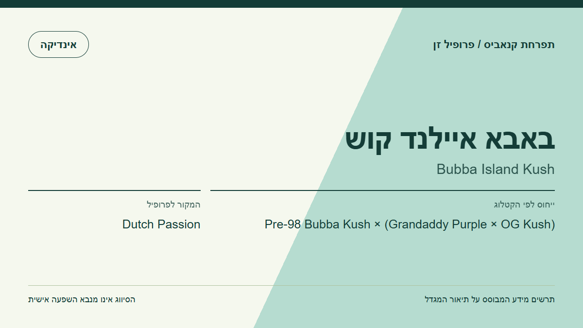 תרשים פרופיל הזן באבא איילנד קוש לפי קטלוג המגדל