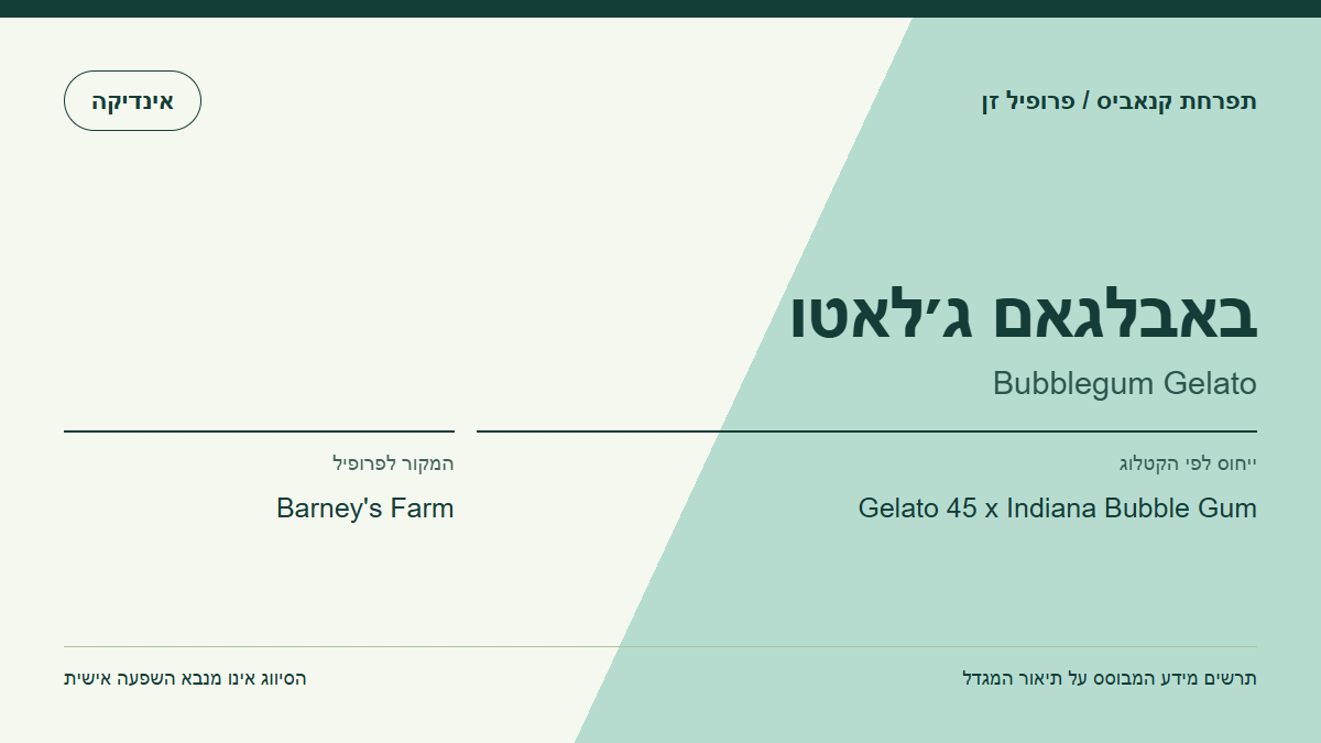 תרשים פרופיל הזן באבלגאם ג׳לאטו לפי קטלוג המגדל