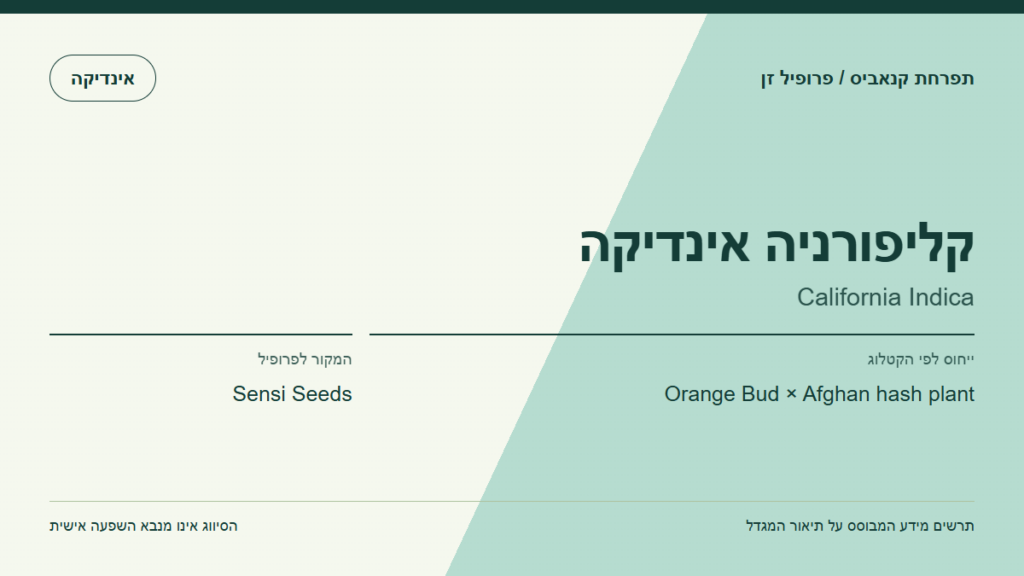 תרשים פרופיל הזן קליפורניה אינדיקה לפי קטלוג המגדל