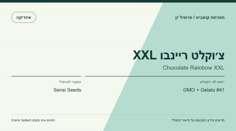 תרשים פרופיל הזן צ׳וקלט ריינבו XXL לפי קטלוג המגדל