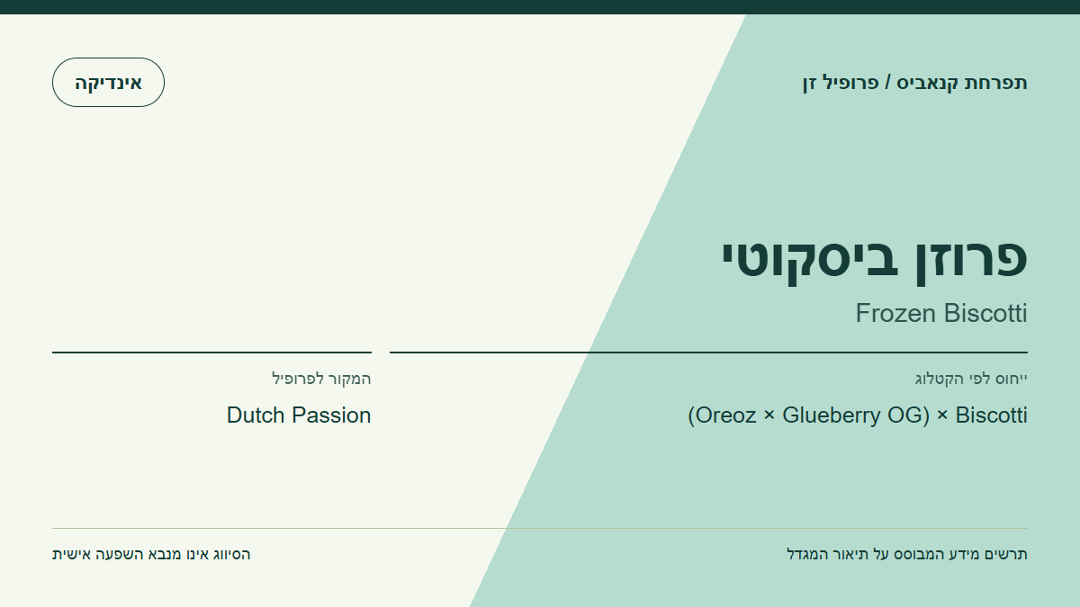 תרשים פרופיל הזן פרוזן ביסקוטי לפי קטלוג המגדל