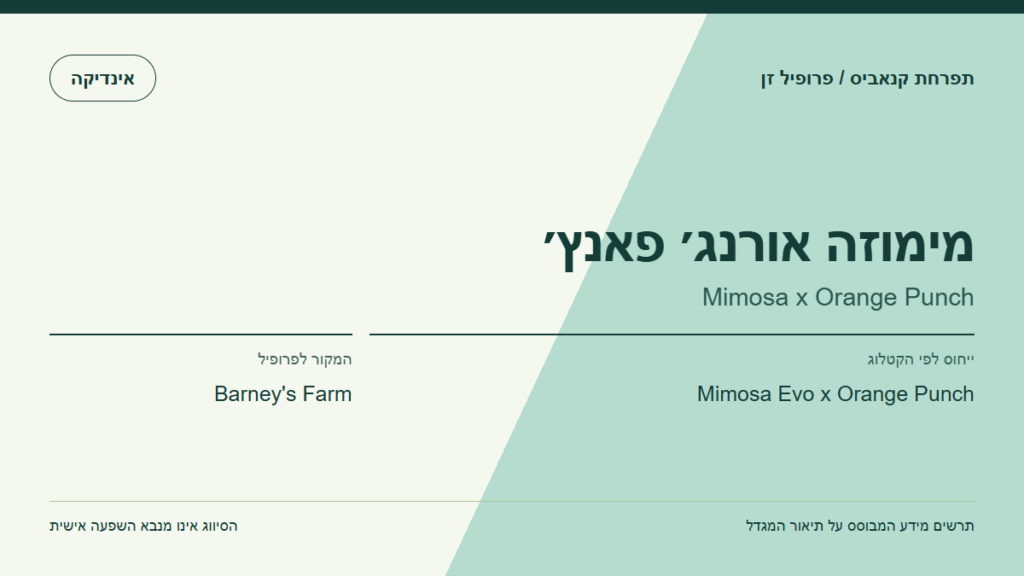 תרשים פרופיל הזן מימוזה אורנג׳ פאנץ׳ לפי קטלוג המגדל