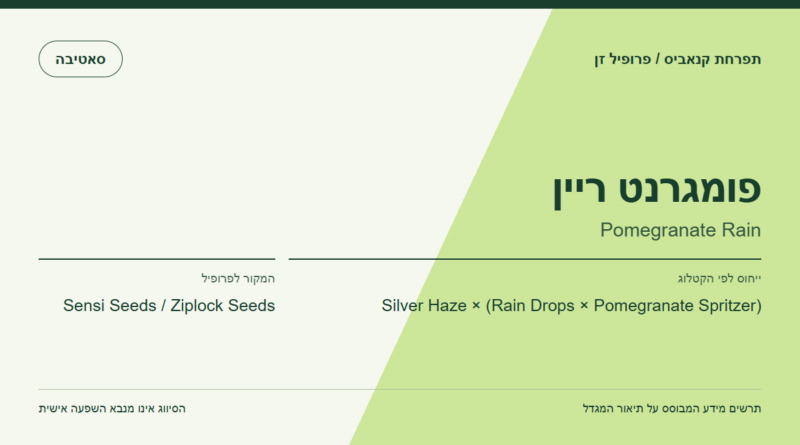 תרשים פרופיל הזן פומגרנט ריין לפי קטלוג המגדל