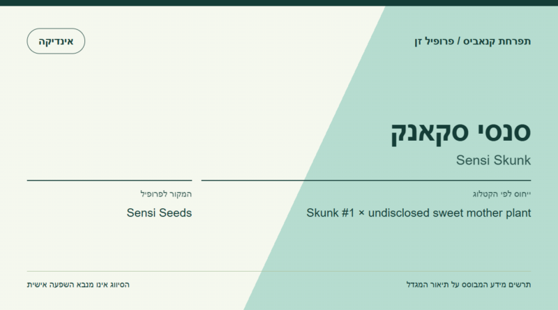 תרשים פרופיל הזן סנסי סקאנק לפי קטלוג המגדל
