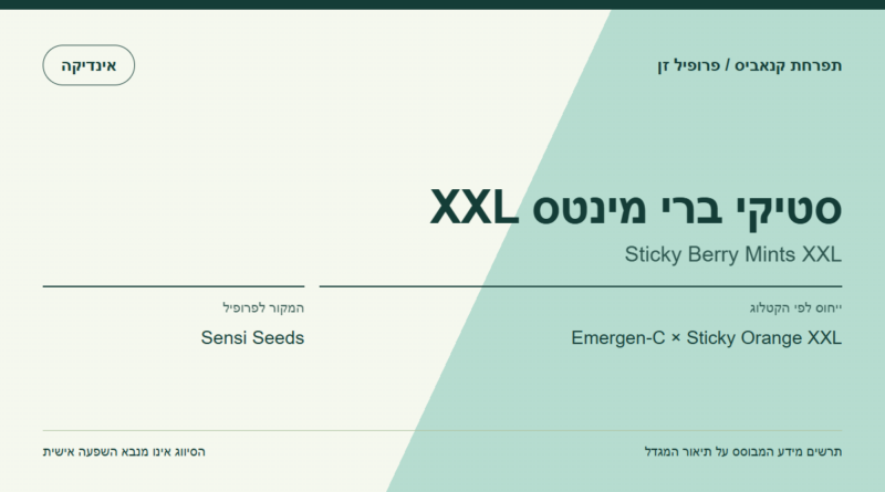 תרשים פרופיל הזן סטיקי ברי מינטס XXL לפי קטלוג המגדל