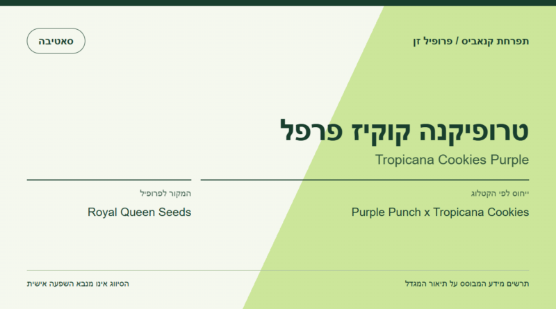 תרשים פרופיל הזן טרופיקנה קוקיז פרפל לפי קטלוג המגדל